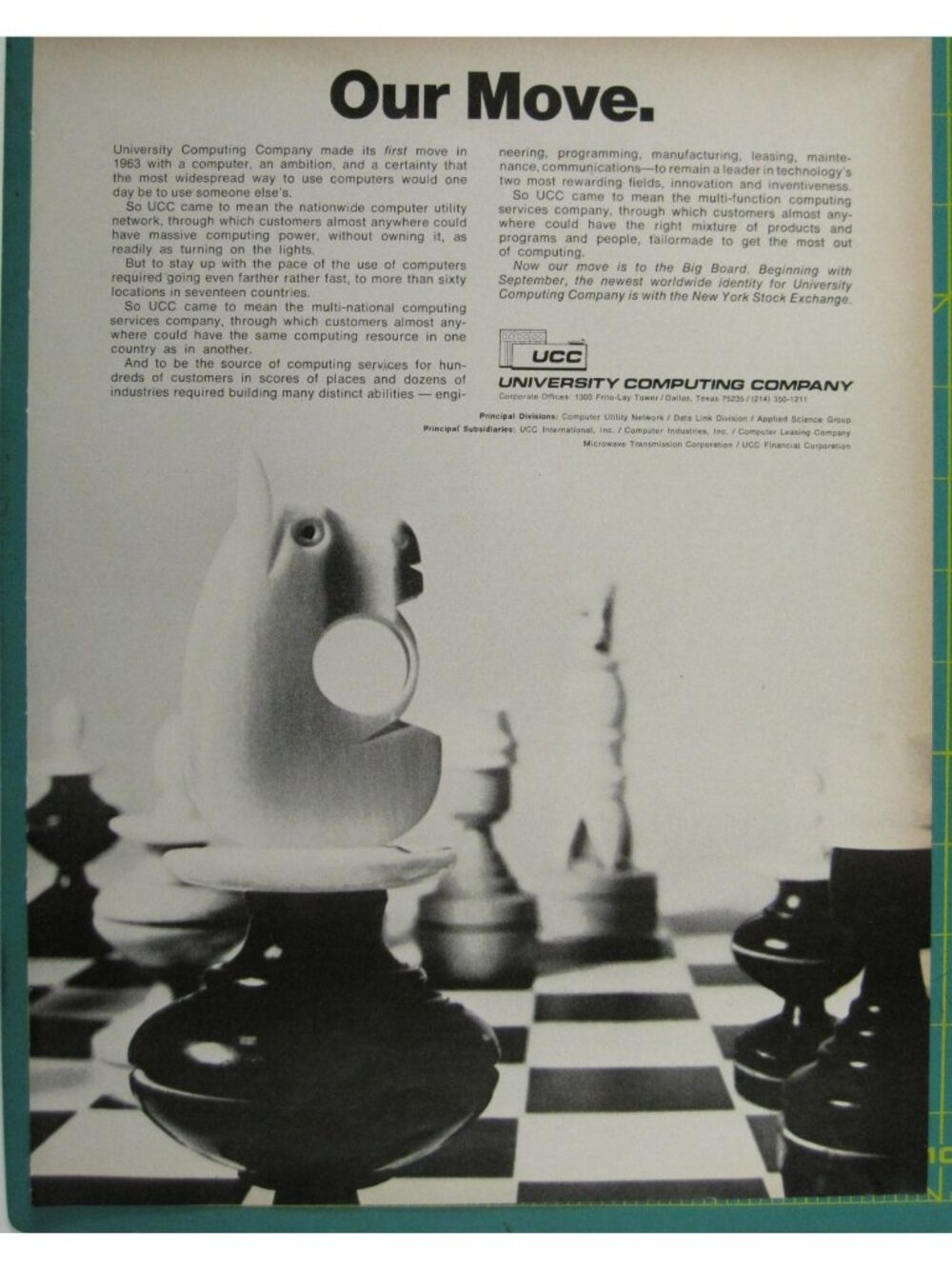 Print Ad University Computing Company 1960s Business Chess Logo Dallas Texas
